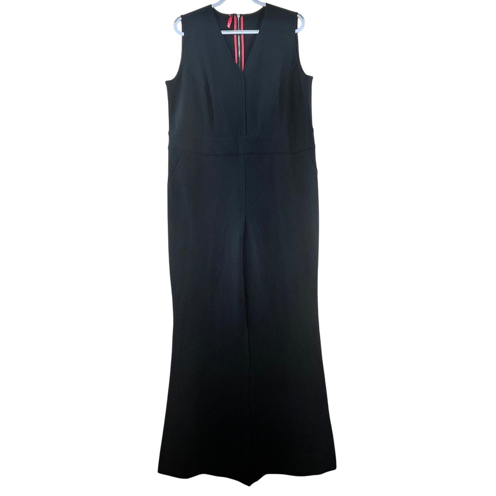 SPANX Black Sleeveless Wide Leg Jumpsuit V-Neck Zipper Detail‎ Women's 1X